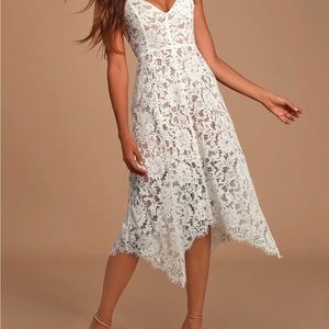 Lulus One Wish White Lace Midi Dress